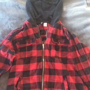 Red and black flannel hoodie